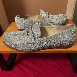 Betsey Johnson Sparkling Silver Loafers